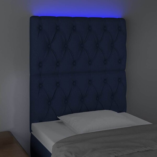 Čelo postele s LED modré 80x7x118/128 cm textil 3122740