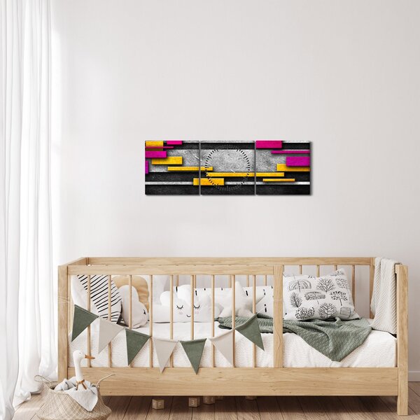 Obraz barevné abstrakce na černém pozadí (s hodinami) (90x30 cm)