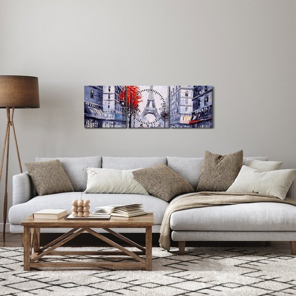 Obraz uličky v Paříži, olejomalba (s hodinami) (90x30 cm)