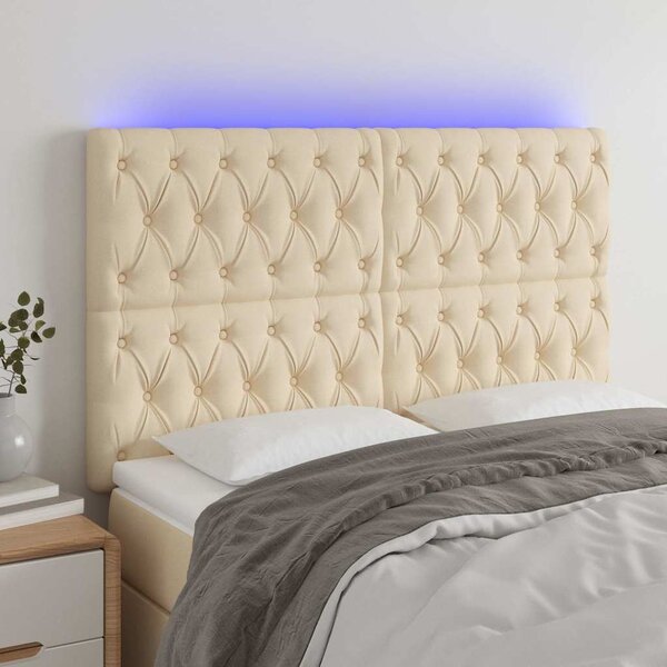 Čelo postele s LED krémové 144x7x118/128 cm textil 3122763
