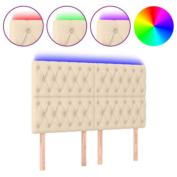 Čelo postele s LED krémové 144x7x118/128 cm textil 3122763