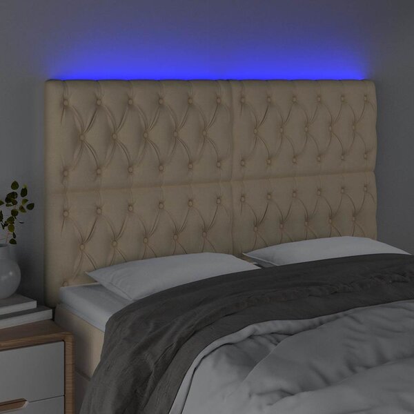 Čelo postele s LED krémové 144x7x118/128 cm textil 3122763