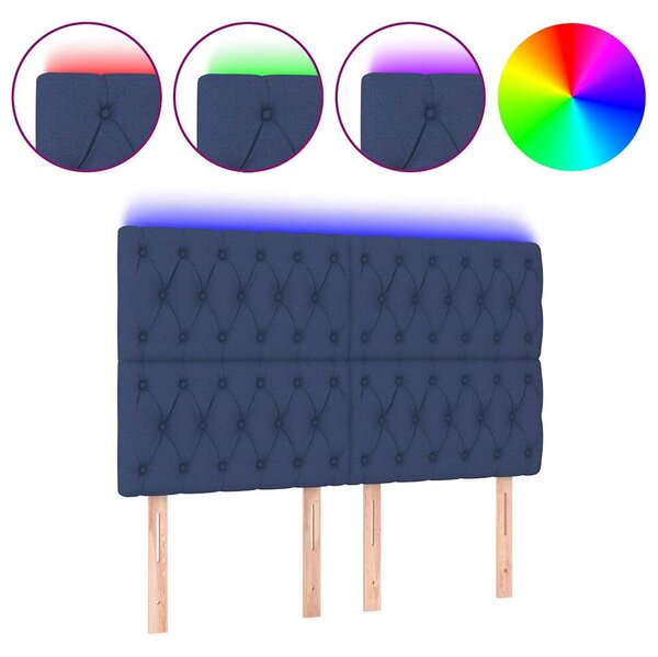 Čelo postele s LED modrá 160x7x118/128 cm textil 3122772