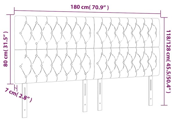 Čelo postele s LED růžové 180x7x118/128 cm samet 3122825