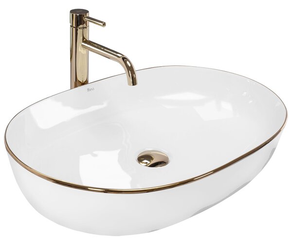 Rea Cleo, umyvadlo na desku 605x410x140mm, bílá se zlatým okrajem, REA-U6211