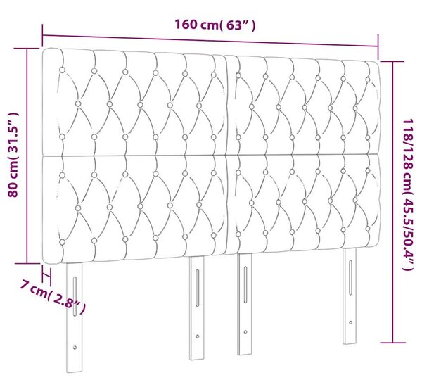 Čelo postele s LED modrá 160x7x118/128 cm textil 3122772