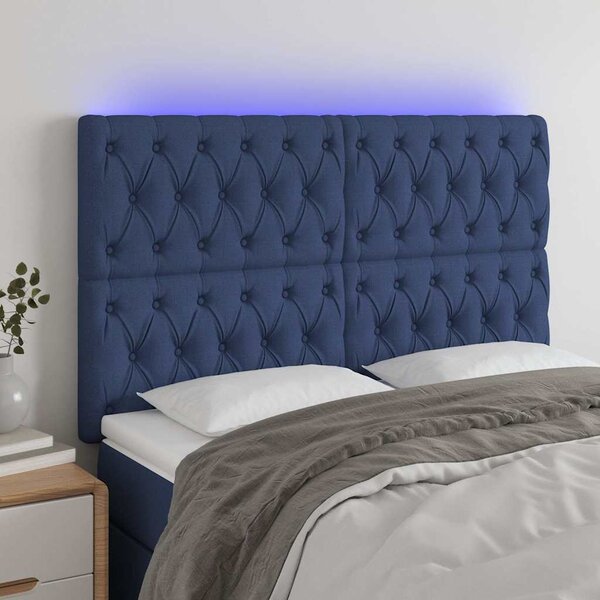 Čelo postele s LED modrá 160x7x118/128 cm textil 3122772