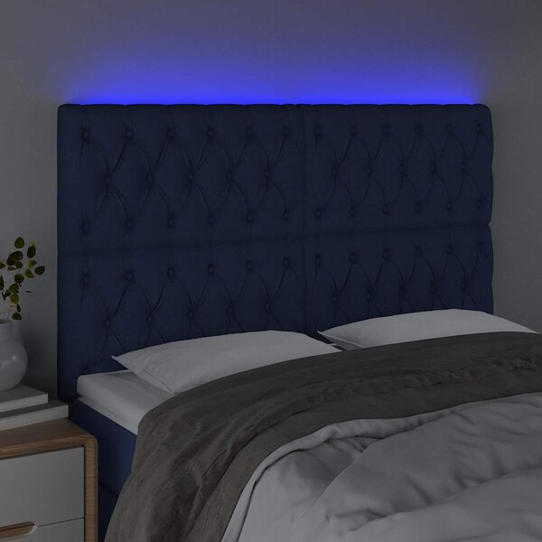 Čelo postele s LED modrá 160x7x118/128 cm textil 3122772