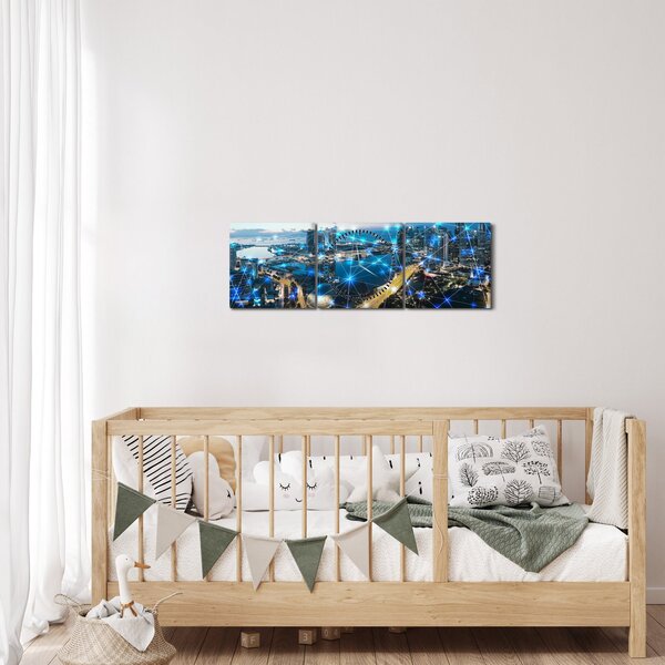 Obraz - Městská síť (s hodinami) (90x30 cm)