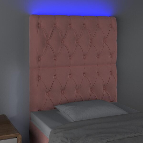 Čelo postele s LED růžové 80x7x118/128 cm samet 3122795