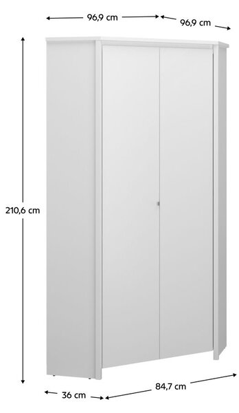 Rohová šatní skříň ERODON (bílá)