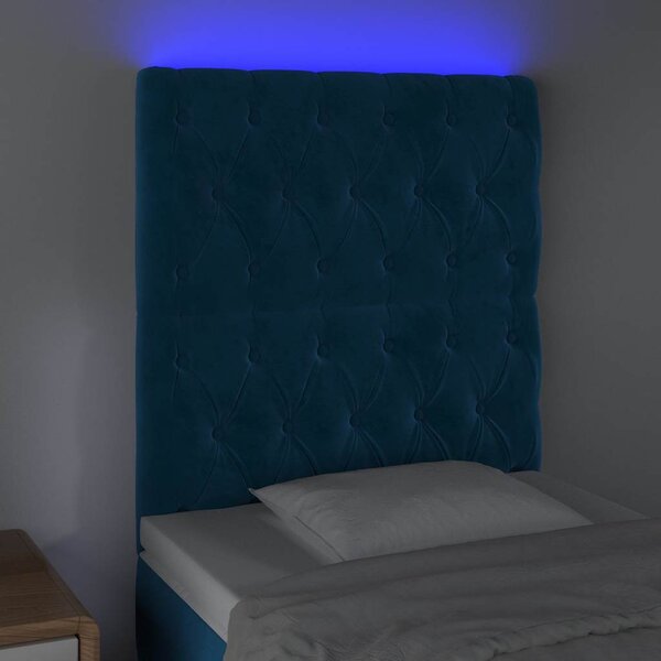 Čelo postele s LED tmavě modré 80x7x118/128 cm samet 3122794