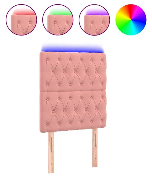 Čelo postele s LED růžové 80x7x118/128 cm samet 3122795
