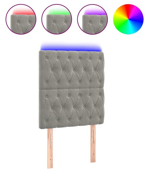 Čelo postele s LED světle šedé 80x7x118/128 cm samet 3122790