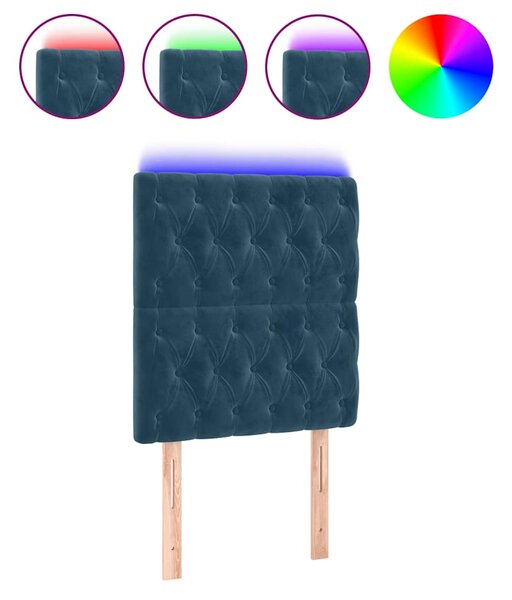 Čelo postele s LED tmavě modré 80x7x118/128 cm samet 3122794