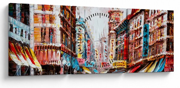 Obraz - Hong Kong, olejomalba (s hodinami) (90x30 cm)