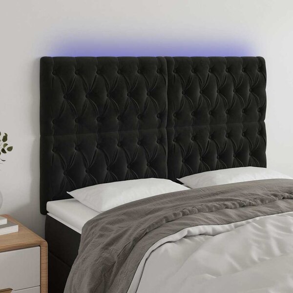Čelo postele s LED černé 144x7x118/128 cm samet 3122810