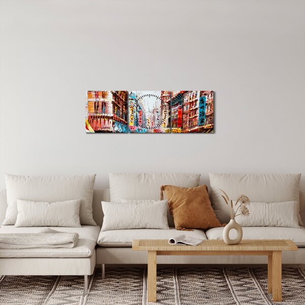 Obraz - Hong Kong, olejomalba (s hodinami) (90x30 cm)