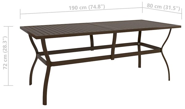 Zahradní stůl hnědý 190 x 80 x 72 cm ocel 312281