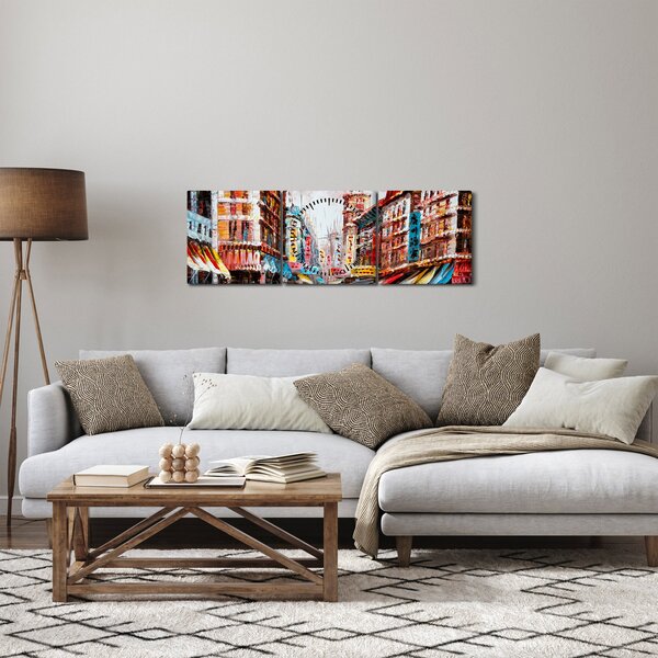 Obraz - Hong Kong, olejomalba (s hodinami) (90x30 cm)