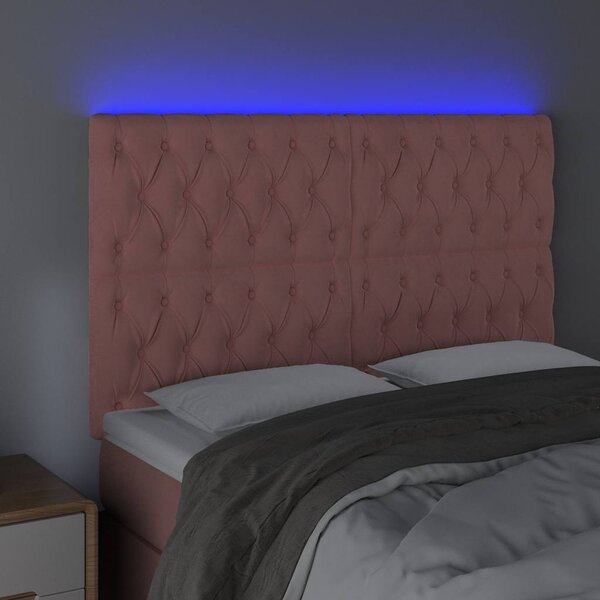 Čelo postele s LED růžové 160x7x118/128 cm samet 3122819