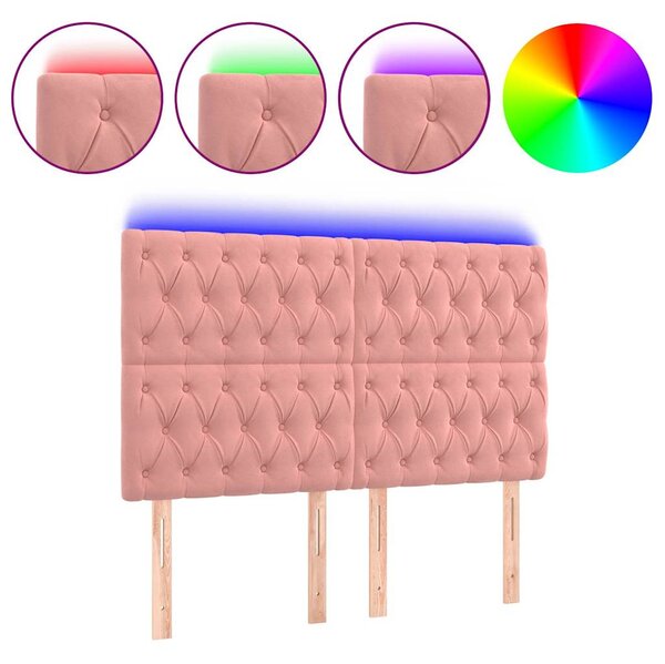 Čelo postele s LED růžové 160x7x118/128 cm samet 3122819