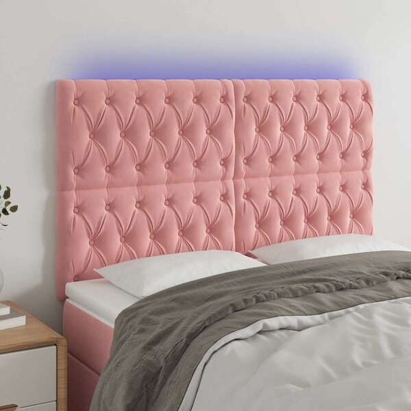 Čelo postele s LED růžové 160x7x118/128 cm samet 3122819
