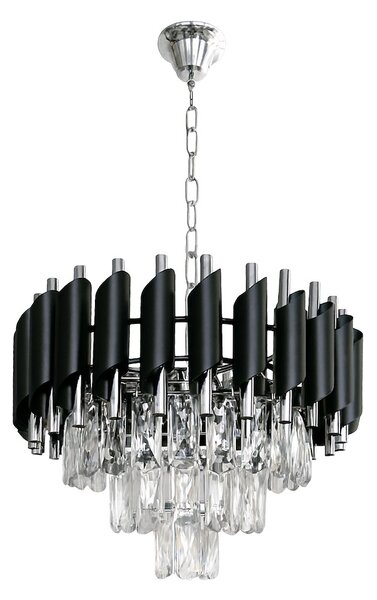 Lustr Cristal, 1x křišťálové/chromové/černé kovové stínítko, (fi 38cm), ch
