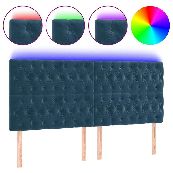 Čelo postele s LED tmavě modré 200x7x118/128 cm samet 3122830