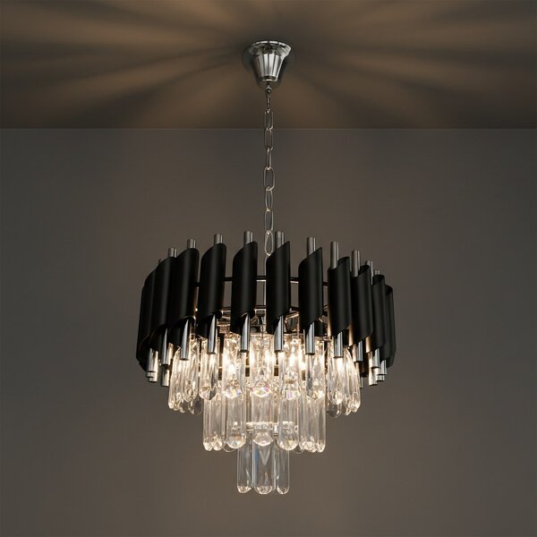 Lustr Cristal, 1x křišťálové/chromové/černé kovové stínítko, (fi 38cm), ch