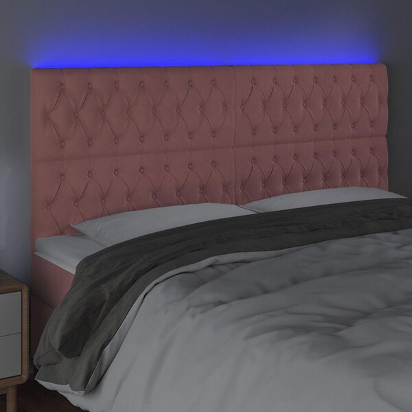 Čelo postele s LED růžové 180x7x118/128 cm samet 3122825