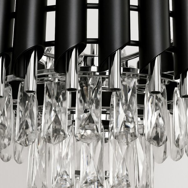 Lustr Cristal, 1x křišťálové/chromové/černé kovové stínítko, (fi 38cm), ch
