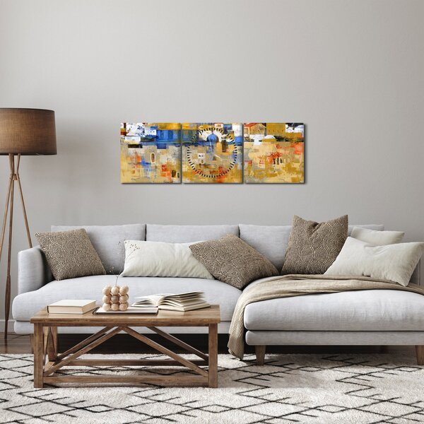 Obraz - Zeď nářků, Jeruzalém, Izrael (s hodinami) (90x30 cm)