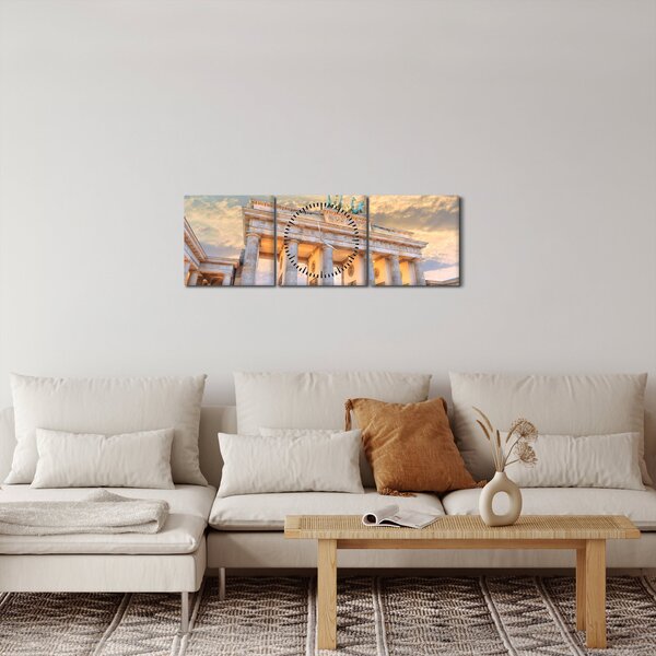 Obraz - Braniborská brána, Berlín, Německo (s hodinami) (90x30 cm)