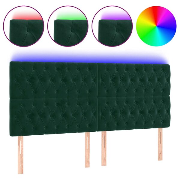 Čelo postele s LED tmavě zelené 200x7x118/128 cm samet 3122829