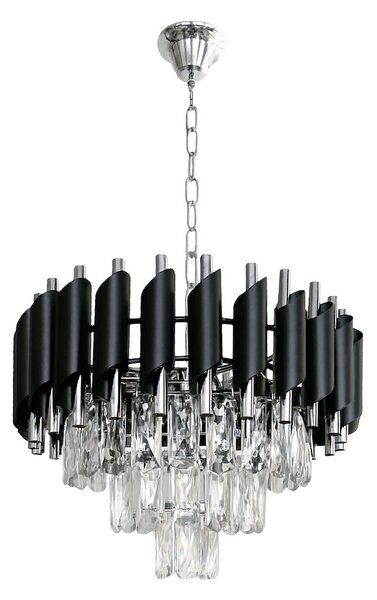 Lustr Cristal, 1x křišťálové/chromové/černé kovové stínítko, (fi 38cm), ch