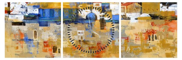Obraz - Zeď nářků, Jeruzalém, Izrael (s hodinami) (90x30 cm)