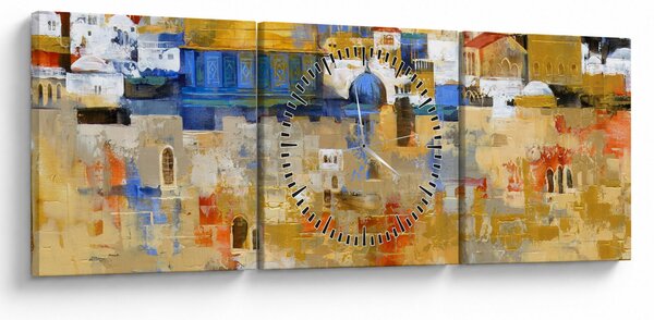 Obraz - Zeď nářků, Jeruzalém, Izrael (s hodinami) (90x30 cm)