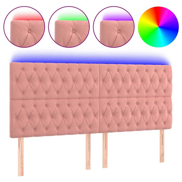 Čelo postele s LED růžové 180x7x118/128 cm samet 3122825