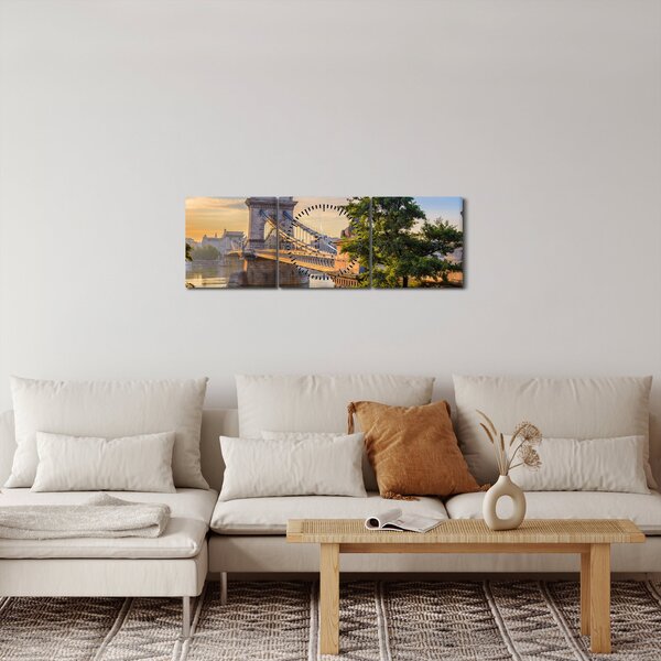 Obraz - Most přes řeku, Budapešť, Maďarsko (s hodinami) (90x30 cm)