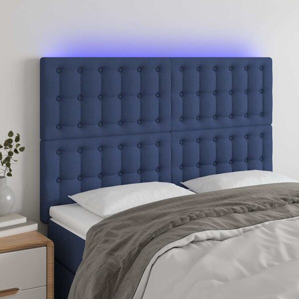 Čelo postele s LED modré 144x5x118/128 cm textil 3122862