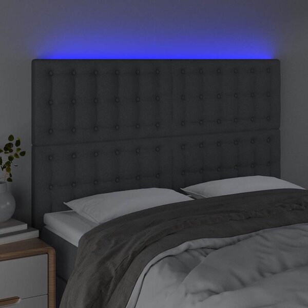 Čelo postele s LED tmavě šedé 144x5x118/128 cm textil 3122857