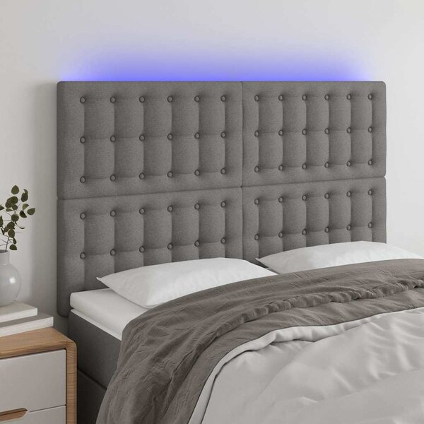 Čelo postele s LED tmavě šedé 144x5x118/128 cm textil 3122857