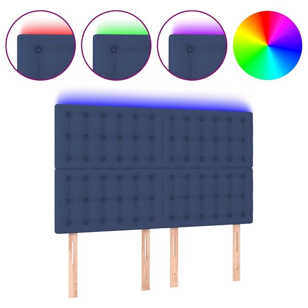 Čelo postele s LED modré 144x5x118/128 cm textil 3122862