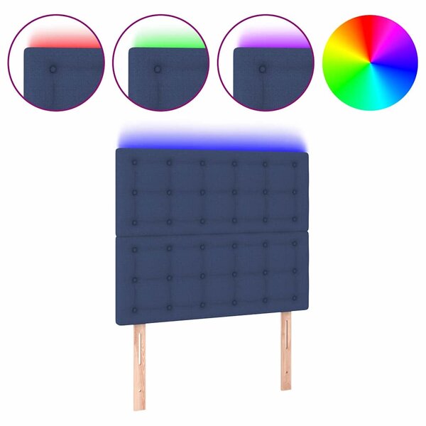 Čelo postele s LED modré 90x5x118/128 cm textil 3122846