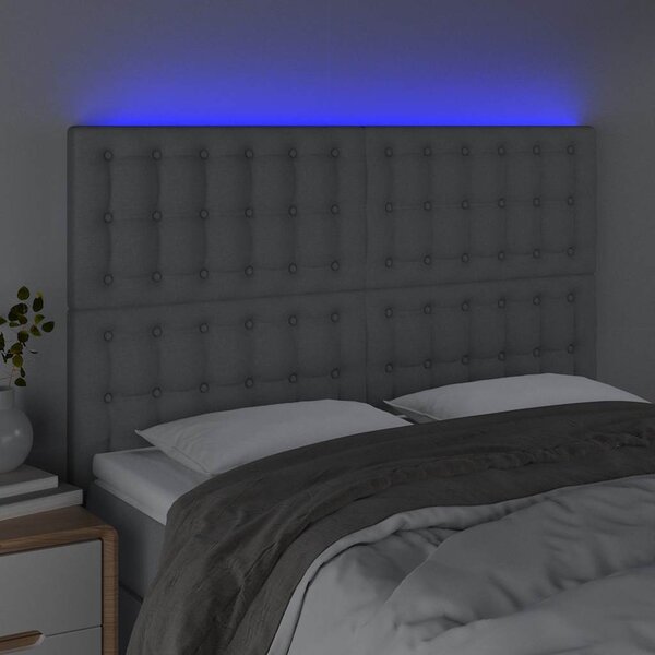 Čelo postele s LED světle šedé 144x5x118/128 cm textil 3122856