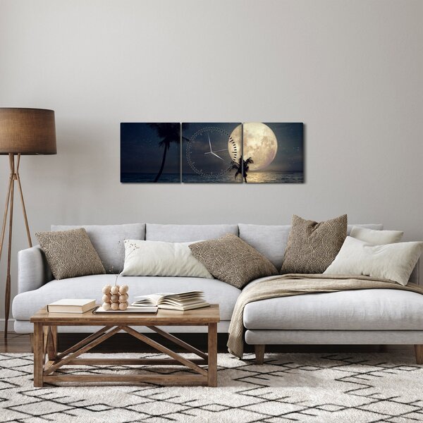 Obraz - Pláž za úplňku (s hodinami) (90x30 cm)
