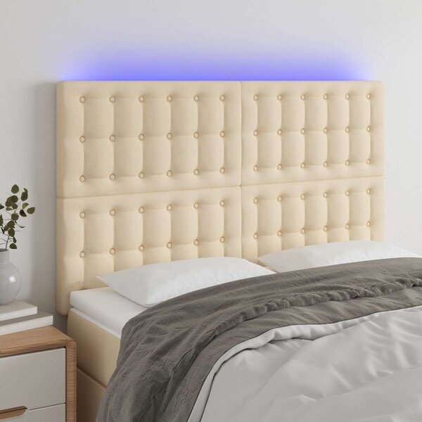 Čelo postele s LED krémové 144x5x118/128 cm textil 3122861