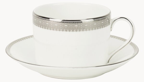 Šálek na čaj's podšálkem z kostního porcelánu Fine Bone China Vera Wang Lace Platinum