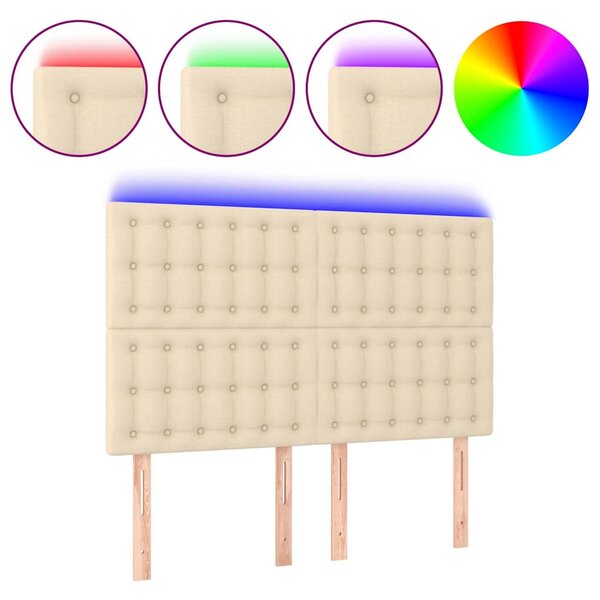 Čelo postele s LED krémové 144x5x118/128 cm textil 3122861